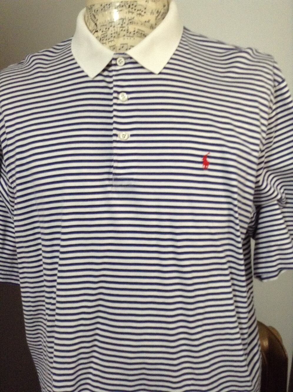 Polo Golf Ralph Lauren Mens XXL Shirt Blue White Stripe Pima Cotton Polo Pony
